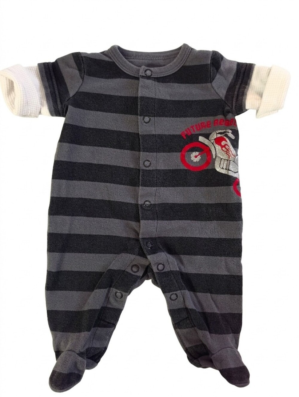 Circo Grey & Black Striped Baby Footie with Red Motorbike Accent